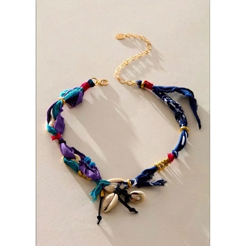 Ariana Ost Alpha Choker blue purple bohemian Fabric Necklace new feminine